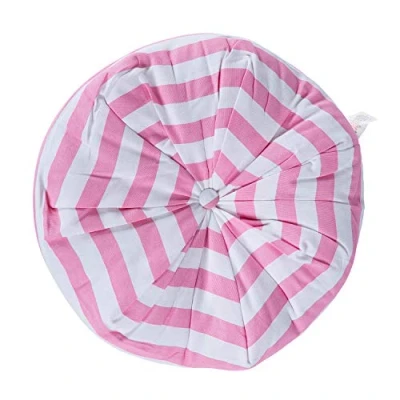 Image of HOMESCAPES Pink &amp; White Stripe Floor Cushion Pouffe 100% Cotton Modern Pleated Seat Pad for Indoor and Garden, 40cm x 15cm