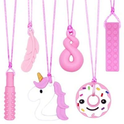 Image of CLDY 6 PCS Sensory chew Necklace, Toys for Autistic ADHD Biting Needs Children, Silicone Necklace Made from Food Grade Safety, Oral Motor Chewy Teether Boys Girls