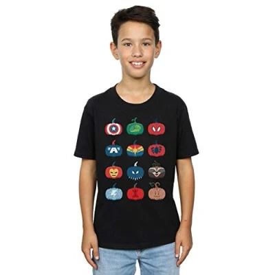 Image of Marvel Boys Avengers Pumpkin Icons T Shirt Black 12 13 Years