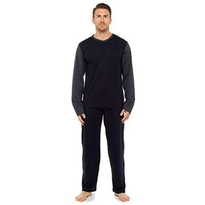 Image of INSIGNIA Mens Pyjama Set Long Sleeve Top &amp; Pants Cotton Pjs (L, New Black)