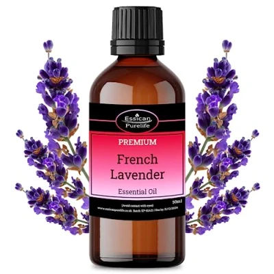 Image of French Lavender Essential Oil, 100% Pure Natural Oils, Oil For Sleep, Aromatherapy, Diffusers, Candle Making, Bath, Anxiety, Massage, Hair, Skin Vegan &amp; UK Made 50ml