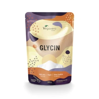 Image of Vegavero Pure Glycine Powder 300 g 3000 mg Daily Dose NO Additives, Lab Tested Supports Recovery, Muscle &amp; Collagen Synthesis with Measuring Spoon Vegan