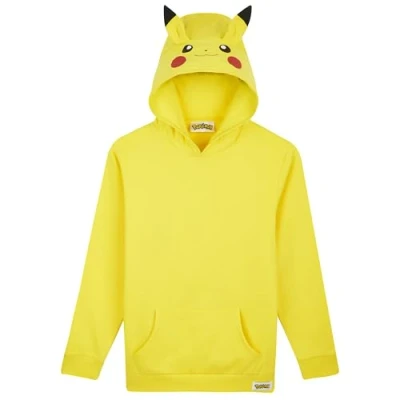 Image of Pokemon Boys Hoodie with Cuffed Sleeves, 3D Pikachu Ears Anime Gifts for Kids (Yellow, 13 14 Years)