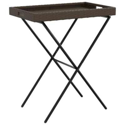 Image of vidaXL Folding Tray Table Brown 65x40x75 cm Poly Rattan