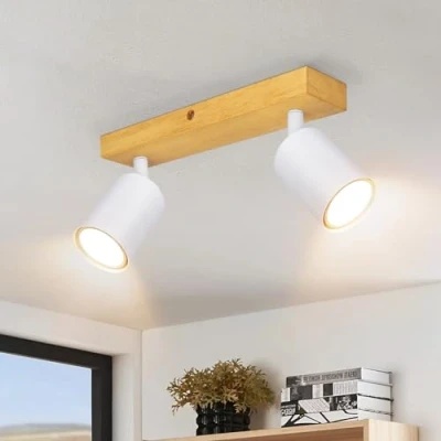 Image of Ketom GU10 LED Ceiling Lights Rotatable White Light Fitting Adjustable 2 Way Spotlight Wood Spotlights &amp; Spotbars Wall Indoor Bulb Not Included
