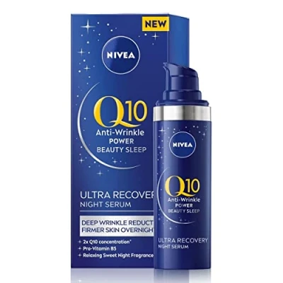 Image of NIVEA Q10 Anti Wrinkle Power Ultra Recovery Night Serum (30ml), Face With Pro vitamin B5 And Q10, For Deep Reduction Firmer, Stronger Skin