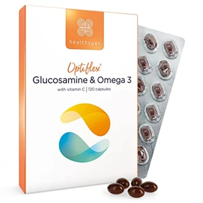 Image of Healthspan Glucosamine &amp; Omega 3 120 Capsules Joint Health Added Vitamin C 400mg Optiflex HCI 300mg Fish Oil Highly Purified Sustainably Sourced