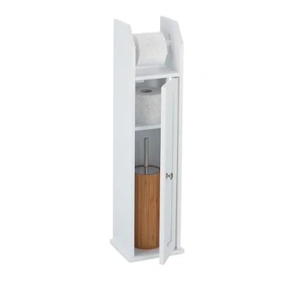 Image of Relaxdays Standing Toilet Paper Holder, Slim for 5 Spare Rolls, Bathroom Side Cabinet, MDF, HWD 78.5 x 20 18 cm, White