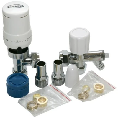 Image of Tower Flue Components TRVPACKDO Thermostatic Radiator Valve with Drain/Off Lockshield Chrome