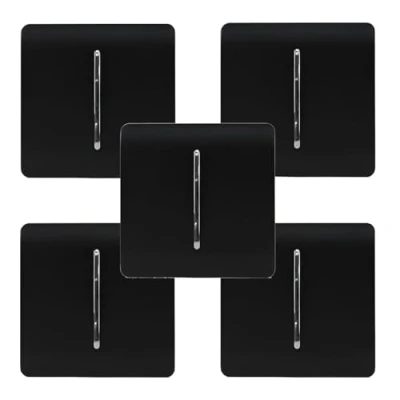 Image of Trendi Modern 1 Gang or 2 Way Screwless Rocker Light Switch in Matt Black (Pack of 5)