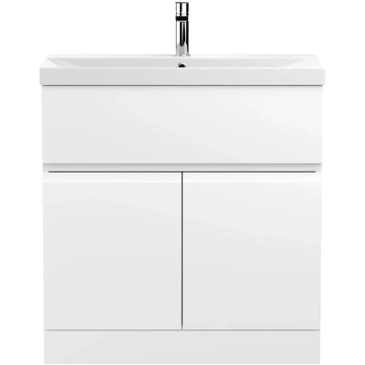 Image of Hudson Reed Urban Floor Standing 2 Door Vanity Unit with Basin 3 Satin White 800mm Wide
