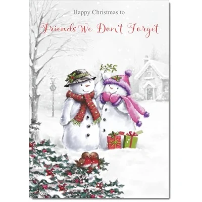 Image of doodlecards Friends We Dont Forget Christmas Card Two Snowmen Medium Size with Plain Red Envelope, 21 x 15cm