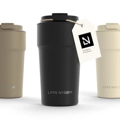 Image of LARS NYSØM Thermo Coffee Mug to Go 17oz Travel 0.5 Liter with Insulation Leak Proof Stainless Steel Thermal for and Tea on The (Carbon Black, 500ml)
