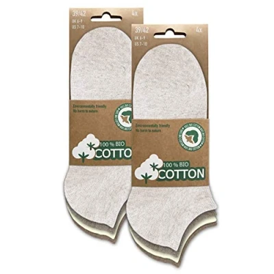 Image of BIOBASICS Men&#039;s &amp; Women&#039;s (4 12 Pairs) Organic Trainer Socks Short Oeko Tex 100 Cotton, 8 pairs (natural tones), 43 46