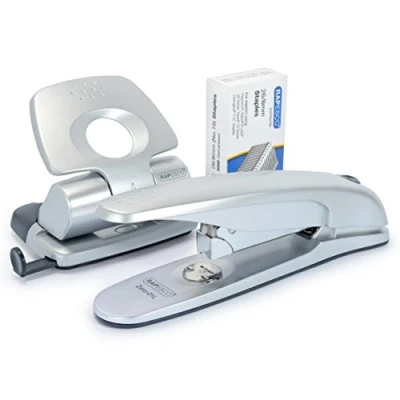 Image of Rapesco 1282 Zero 20 Hole Punch Set, 01L Stapler and 5000 Staples Silver