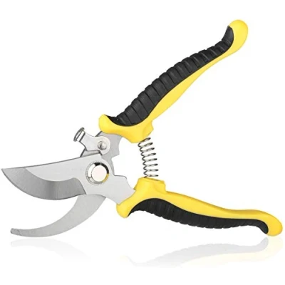 Image of VPMeetx Secateurs Pruning Scissors Professional High Carbon Alloy Steel Garden Shears Bypass Lightweight Hand Pruner with Locking Mechanism (Yellow Secateurs)