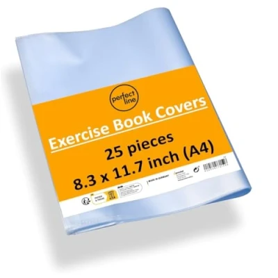 Image of perfect line Pack of 25 Exercise Book Covers, 8.3 x 11.7 inch, Transparent Recyclable Plastic Embossed Cover Protector DIN A4 (8.3 11.7, Inches)