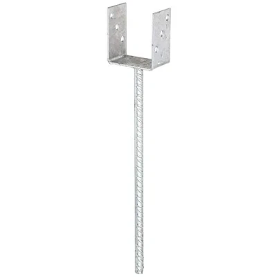 Image of GAH Alberts 212711 U Post Support, with Concrete Anchor Made of Corrugated Steel, hot dip galvanised, Clear Width 121 mm, Length 400 mm.