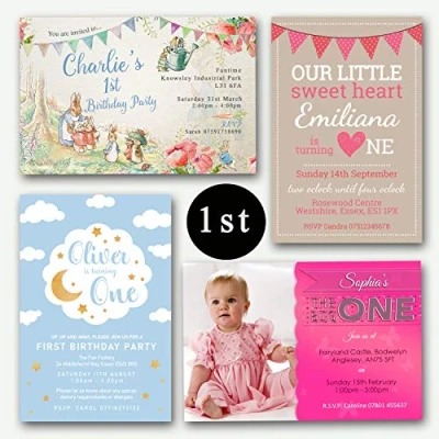 Image of 1st Birthday Invitations &amp; Envelopes (Personalised) Various designs.(Click Customize now for prices)