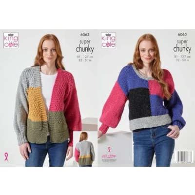 Image of King Cole Super Chunky Knitting Pattern Ladies Cardigan &amp; Sweater (6063)
