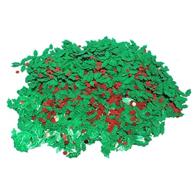 Image of Bright Ideas Holly &amp; Berry Sequins. 100g Jar Assorted Shapes Colours and Sizes for Arts Crafts Ideal Schools, Home Crafting, Kids Scrapbooking Sewing Embellishments. PVC Material. BI8060.