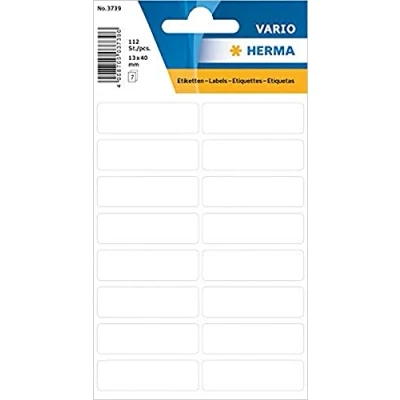 Image of HERMA Multi Purpose Labels, 16 Labels per Sheet, 7 Sheets, 13 x 40 mm, 112 Self Adhesive Small Stickers, Blank Sticky for Office Kitchen Home, White