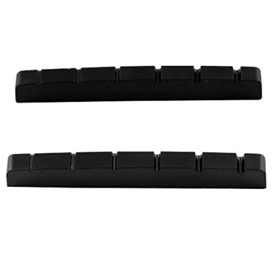 Image of Musiclily Pro Urea Resin Plastic Slotted 42mm Strat Tele Electric Guitar Nuts Flat Bottom for 6 string Stratocaster/Telecaster Guitar, Black(Set of 2)