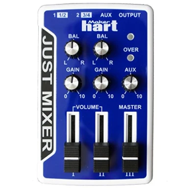 Image of JUST Mixer Audio/DJ Battery/USB Powered Portable Pocket Audio w/ 3 Stereo Channels (3.5mm) Plus On/Off Switch (Blue)