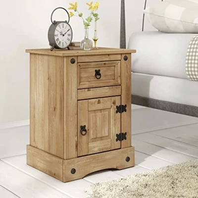 Image of Corona 1 Door Drawer Bedside Table Cabinet Mexican Solid Pine