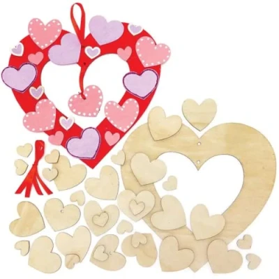 Image of Baker Ross Heart Wooden Wreath Kits Pack of 2, Valentine&#039;s Woodcraft (FC432)