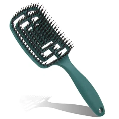 Image of Boar Bristle Paddle Hairbrush for Women, Curved Vented Brush Hair Detangling Wet Dry Curly Thick Straight