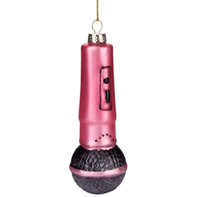Image of BRUBAKER Microphone Red Hand Painted Glass Christmas Bauble Mouth Blown Tree Decoration Figures Funny Pendant Ball 4.7 inches (12 cm)