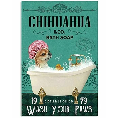 Image of Inga Green Bath Soap Company Chihuahua Metal Tin Sign Poster 8x12 inches