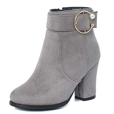 Image of Onewus Fashion Women Ankle Boots with Mid Block Heel (Pu Brown,6 UK)