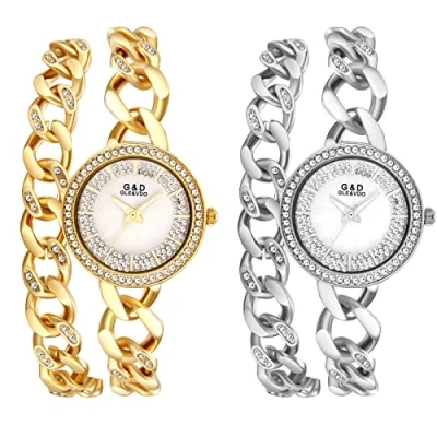 Image of JewelryWe Women&#039;s Bracelet Watch Fashion Rhinestone Bling Ladies Analog Quartz Charm Dress Wristwatch