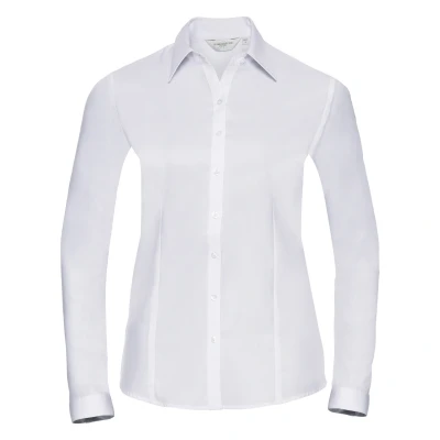 Image of Russell Athletic Ladies/Womens Herringbone Long Sleeve Work Shirt (White) Size 2XL