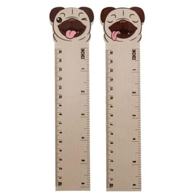 Image of Puckator Mopps Pug Shaped Top Wooden Ruler 15cm Long Preppy School Supplies Cute Mini Kids Stationary for Rular Themed Ruller