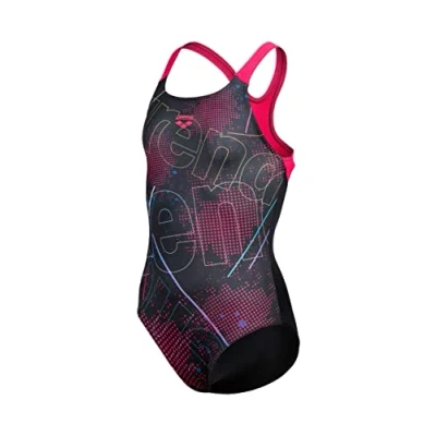 Image of Arena Girls Galactic Pro Back One Piece Swimsuit, Black Freak Rose, 6 7 Years EU