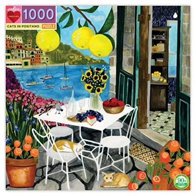 Image of eeBoo piece and Love Cats in Positano 1000 square adult Jigsaw Puzzle