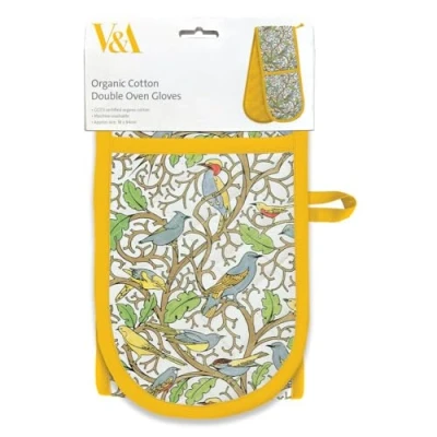 Image of Double Oven Gloves Organic Cotton Artistic Birds and Tree Design by C.F.A Voysey Stylish Kitchenware