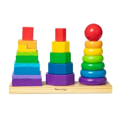 Image of Melissa &amp; Doug Geometric Stacker Developmental Toy, Motor Skills, Problem Solving, 2+, Gift for Boy or Girl