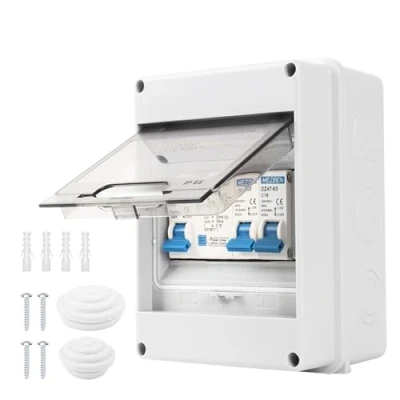 Image of Consumer Unit 2 Way IP65 Protection Circuit Breaker Anti Leakage Fuse Box for Garages, Caravans, Workshops 40A 30mA RCD 2MCB 6A+16A