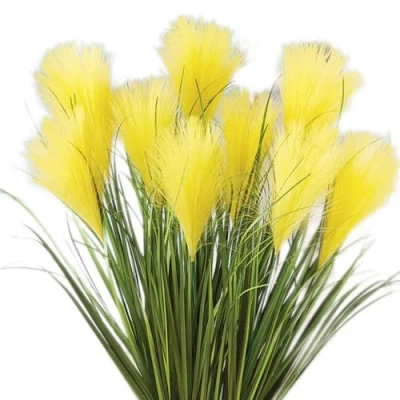 Image of Easylife Triple Flower Faux Pampas Grass, Yellow (Pack of 3 Stems) Grass Artificial (Measures 58.5 x 15cm), Decorative Flora, Realistic Large Fully Guaranteed