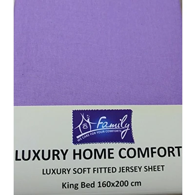 Image of Family Bedding Extra Deep Fitted Sheet King Size Cotton Jersey Mattress Cover Bed Lilac Super Soft Sheets (King, Lilac).