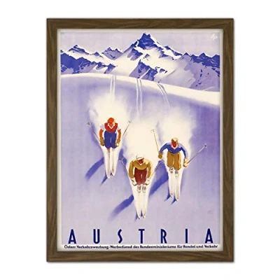 Image of Wee Blue Coo Austria Alps Ski Snow Winter Travel Artwork Framed Wall Art Print 18X24 Inch