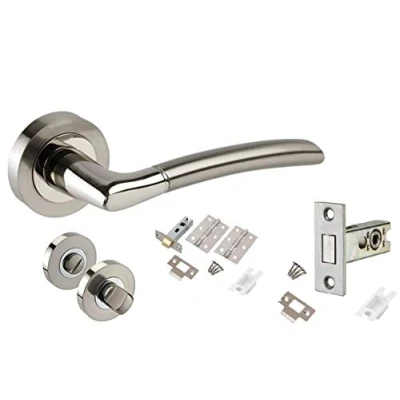Image of Golden Grace Indiana Style Modern Chrome Door Handles on Rose with Duo Finish Bathroom Handle Pack 64mm DEADBOLT