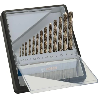 Image of Bosch 13x PRO Stainless Steel HSS Co Twist Drill Bit Set (for steel, Ø 1,5, 2,0, 2,5, 3,0, 3,2, 3,5, 4,0, 4,5, 4,8, 5,0, 5,5, 6,0, 6,5 mm, Professional Accessory Rotary Drill/Drivers)