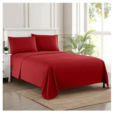 Image of Sweet Home Collection Luxury Bedding Set with Flat, Fitted Sheet, 2 Pillow Cases, Microfiber, Red, Full