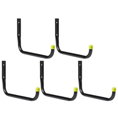 Image of Keypak Garage Hooks 5 Pack, 30kg Capacity per Hook, Wall Mount Large J Hook for Organising Garden &amp; Power Tools, Ladders, Bikes, Heavy Duty Metal Hanging Storage