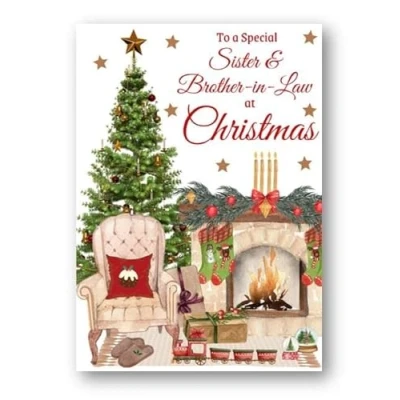 Image of Second Ave Sister &amp; Brother in Law Christmas Home Fireplace Xmas Holiday Festive Greetings Card